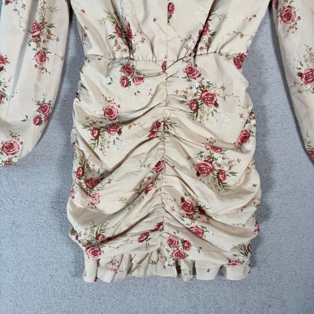 En Saison Floral Ruched Wrap Mini Dress Women's Size M‎ Beige Red Anthropologie - Picture 8 of 15